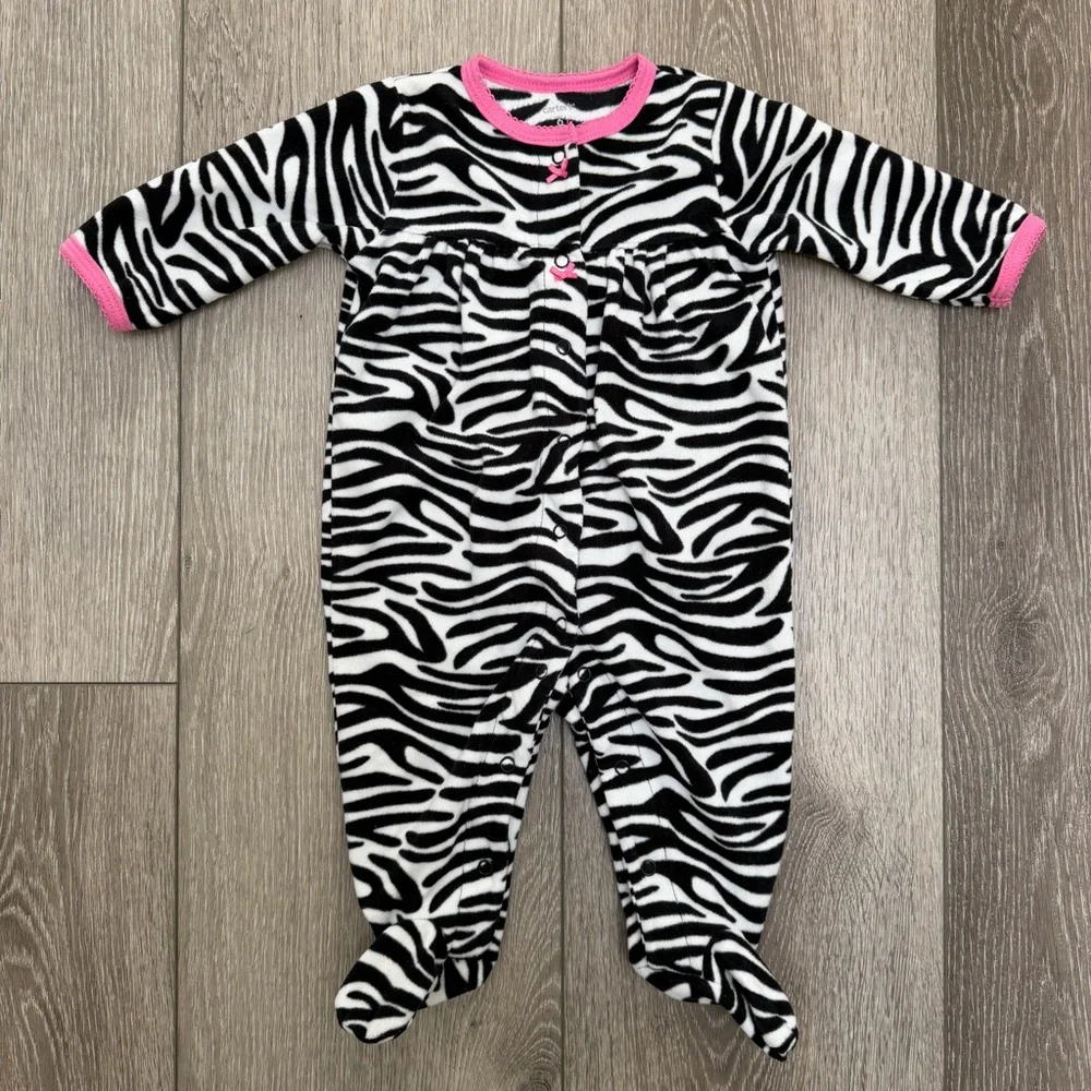 CARTERS FLEECE SNAP UP FOOTED SLEEPER ZEBRA 6MO